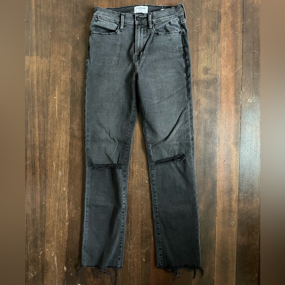 Frame Le High Rise Straight Raw-Edge Hem Ankle Jeans Faded Black women 28